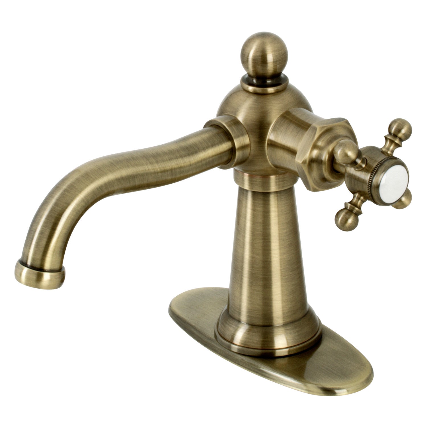 Kingston Heirloom KSD154BXAB - Nautical One-Handle 1-Hole Bathroom Faucet with Deck Plate and Push Pop-Up Drain, Antique Brass — image 1